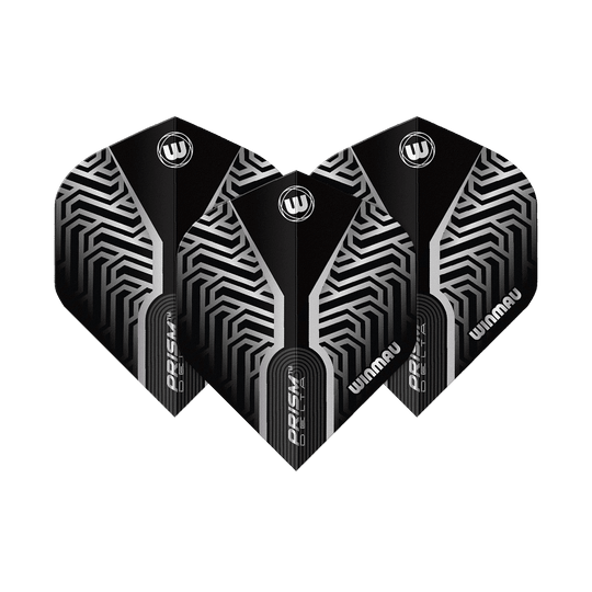 Dieses Bild zeigt Winmau Prism Delta Silver No2 Standard Flights. Silberne und schwarze Dart-Flights sind dargestellt.