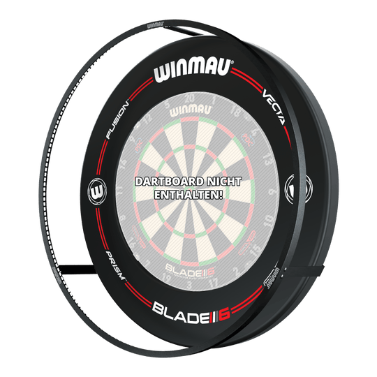 BALÍČEK Plazmové LED osvětlení a prostorový zvuk Winmau Das Bild zeigt das Winmau Plasma LED Beleuchtung und Surround Bundle für Dartboards. In der Mitte steht der Hinweis "Dartboard nicht enthalten!".
