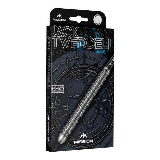 Šipky Mission Jack Tweddell stříbrné oceli Ein Bild mit dem Dateinamen M002000_Mission_Jack_Tweddell_Silver_Steeldarts_3. Es zeigt wahrscheinlich einen silbernen Steeldart.