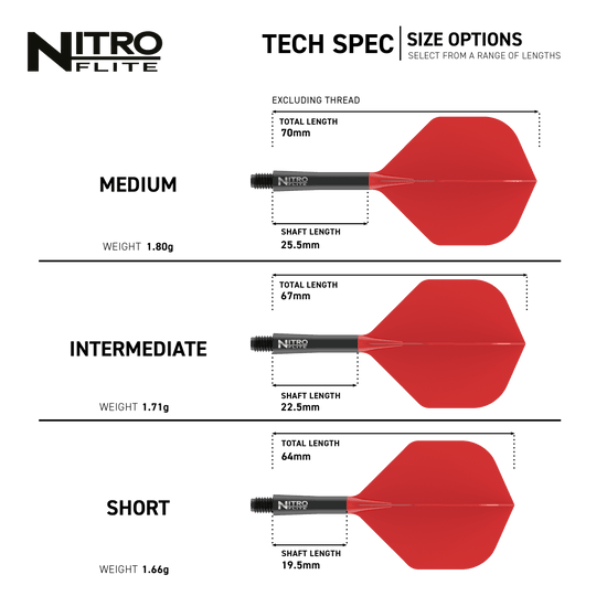 Red Dragon Nitroflite - Black Shaft Red No2 Flights werden gezeigt. Es handelt sich um schwarze und rote Dart-Flights.