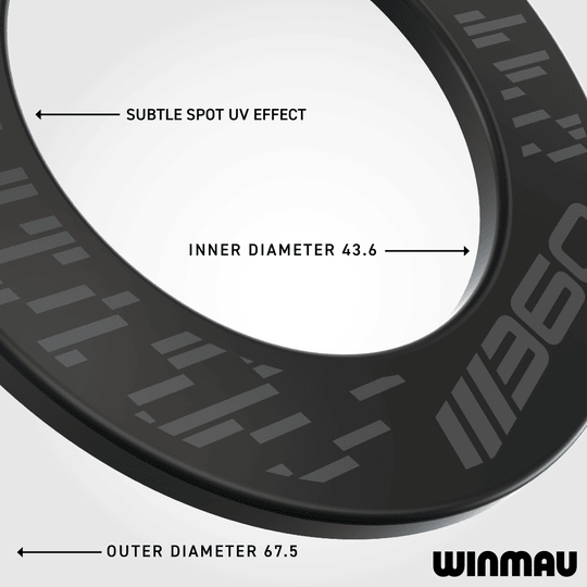 Obložení terče Winmau Blade 360 - černé Auf diesem Bild ist das schwarze Winmau Blade 360 Dartboard Surround abgebildet. Es hilft, Dartpfeile sicher aufzufangen und den Bereich rund um das Board zu schützen.