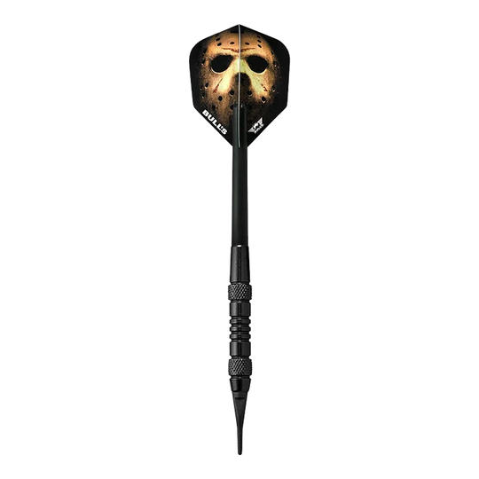 Abgebildet ist das Produkt Bulls NL Thriller Black Brass Softdarts - 18g. Das Bild zeigt den Softdart in schwarzem Design.