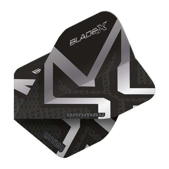 Letky Winmau Prism Delta Blade X Metallic Silver No2 Standard Das Bild zeigt die Winmau Prism Delta Blade X Metallic Silver No2 Standard Flights. Diese Flights haben ein auffälliges, silbernes Design.