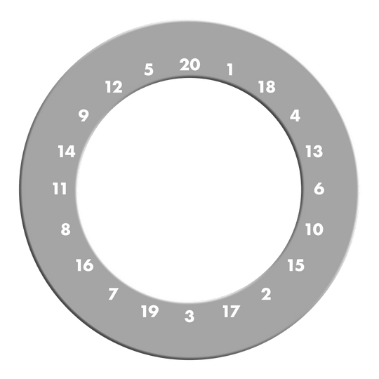 Obložení terče s HD čísly - vlastní barvy Zu sehen ist ein graues Dartboard Surround ohne Logo. Die Umrandung schützt die Wand vor Pfeilen beim Dartspielen.
