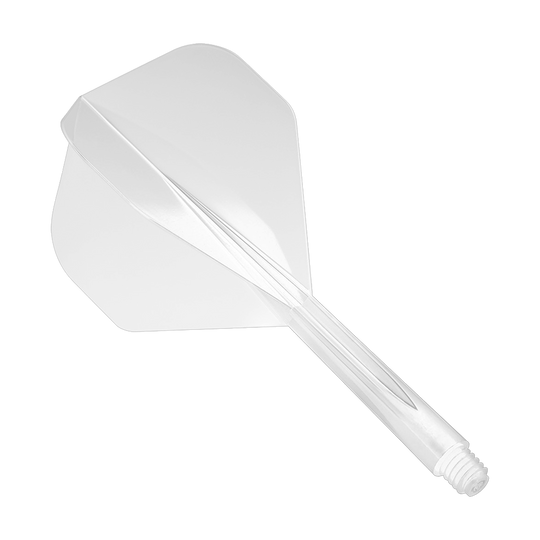 _Condor_Zero_Stress_Clear_Flight_System_Standard_1 Das Bild zeigt das Produkt "Condor Zero-Stress Clear Flight System Standard". Es handelt sich um ein durchsichtiges Dart-Flight-System mit integriertem Schaft.