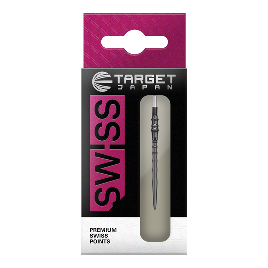 Špičky na šipky Target Japan Premium Swiss Point Steel - černé Das Bild zeigt die Target Japan Premium Swiss Point Steldartspitzen - Schwarz. Es handelt sich um hochwertige Steeldartspitzen für präzises Dartspiel.
