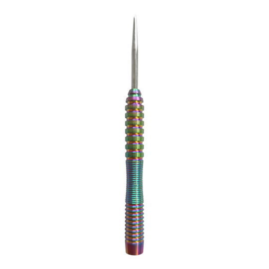 Ocelové hlavice na šipky McDart Rainbow 3 - 22g Das Bild zeigt die McDart Rainbow 3 Steeldart-Barrels - 22g. Es handelt sich um Dart-Barrels mit auffälligem Regenbogen-Design.