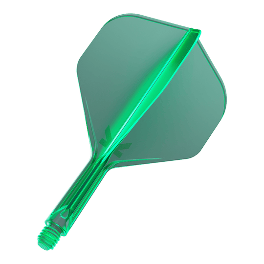 Standardní letový systém Target K-Flex No2 - zelený Mehrere Dart-Flights mit durchgehender Oberfläche und gleichförmiger Form liegen nebeneinander. Die Anordnung ist ordentlich.