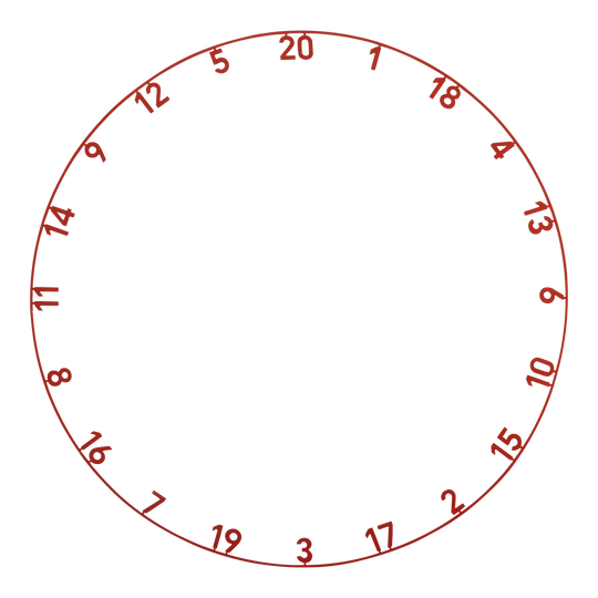 Přesný laserově řezaný prsten s číslem 180 z jednoho kusu Das Bild stellt das Produkt ONE1003_Precise180_OnePiece_Lasercut_Zahlenring_FadedRed_1 dar. Es handelt sich vermutlich um einen lasergeschnittenen Zahlenring in Rot für ein Dartboard.