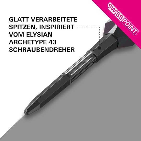 Špičky na šipky Target Elysian Archetype 43 Swiss Point ocelové - černé Die Target Elysian Archetype 43 Swiss Point Steeldartspitzen in Schwarz sind dargestellt. Sie eignen sich hervorragend für präzise Würfe beim Dartspiel.