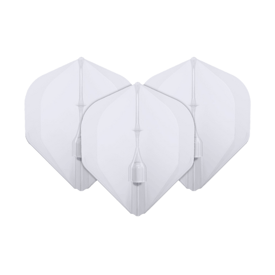 L-Style Champagne L1EZ Standard Flights Das Bild zeigt drei weiße L-Style Champagne L1EZ Standard Flights für Dartpfeile. Sie sind nebeneinander in einer Reihe angeordnet.