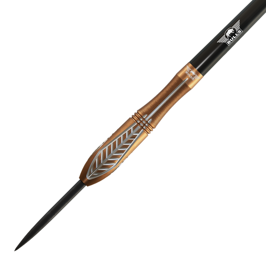 Abgebildet sind Bulls NL Bronzo Nova Steeldarts in der 24-Gramm-Ausführung. Die Steeldarts weisen ein elegantes Design auf.
