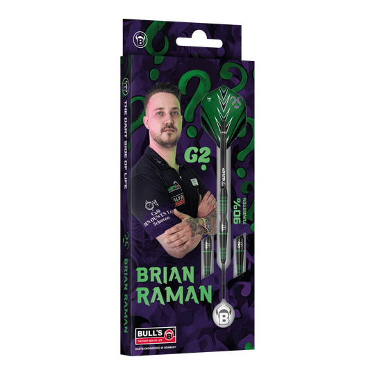 Ocelové šipky Bulls Brian Raman G2 Das Bild stellt die Bulls Brian Raman G2 Steeldarts dar. Dieses hochwertige Dartprodukt ist beliebt bei Spielern.