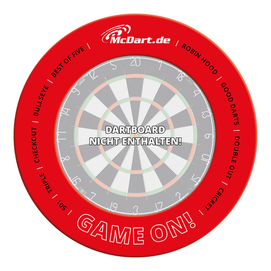 Hra McDart On Surround Eine rote Dartboard-Umrandung ist abgebildet. Dies ist die McDart Game On Dartboard Surround 2025 in Rot.