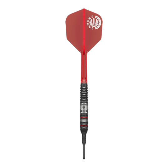 Měkké šipky Target Japan Prime Series Diamond GEN3 - 18g Auf dem Bild ist ein Softdart aus der Target Japan Prime Series Diamond GEN3 mit einem Gewicht von 18g zu sehen. Der Dart hat eine rote Flight und einen schwarz-silbernen Schaft mit feinen Details.