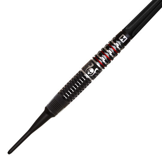 Harrows Ryan Searle Geo Softdarts mit 20g sind zu sehen. Die Form ist stromlinienförmig und glänzend.
