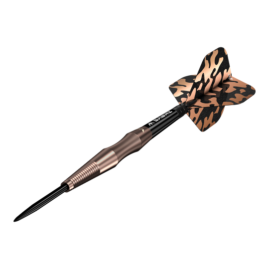 Hier ist Mission Deadshot Bronze Steeldarts - 23g dargestellt. Die Pfeile bieten eine ausgezeichnete Balance und Griffigkeit.