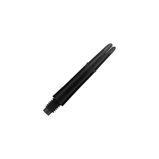 L-L-Style-Shafts Uzamčené rovné - Černé Das Bild zeigt einen schwarzen, geraden Dart-Schaft. Der Schaft hat ein Gewinde am unteren Ende und ist 32 mm lang.
