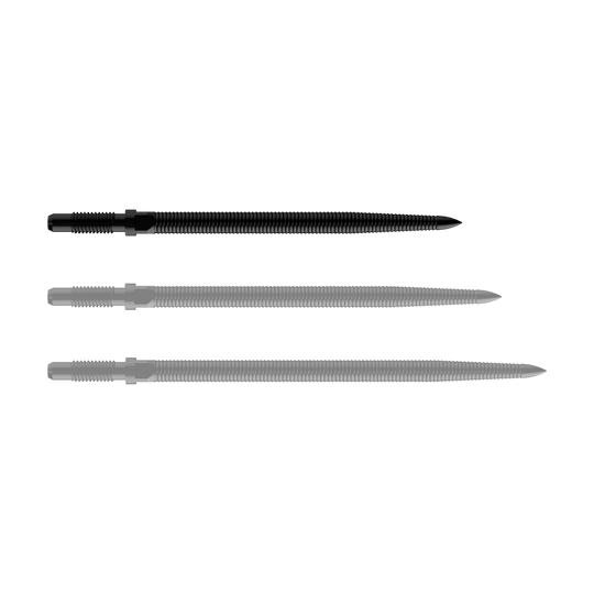 Špičky šipek Bulls NL Convertible Point - Micro Grip - černé Zu sehen ist eine schwarze Dartspitze mit feiner MicroGrip-Struktur. Das Produkt heißt BU57704_BullsNL_Convertible_Points_MicroGrip_Schwarz_32mm_1.