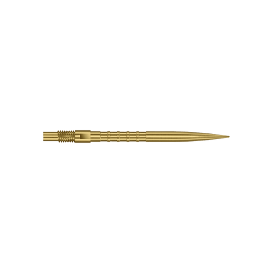Špičky na šipky Harrows Quick Point Heavy Metal - zlaté Das Bild zeigt goldene Dartspitzen mit starkem Metallgriff und 30mm Länge. Zu sehen ist das Produkt Harrows Quick Point Heavy Metal Grip Dartspitzen Gold 30mm.