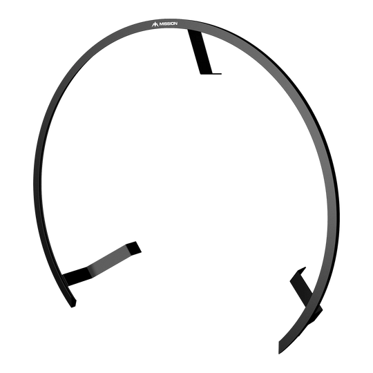 Das Bild zeigt die Mission Torus 270 LED Dartboard Beleuchtung. Es handelt sich um einen schwarzen, halbrunden LED-Lichtring zur Beleuchtung eines Dartboards.