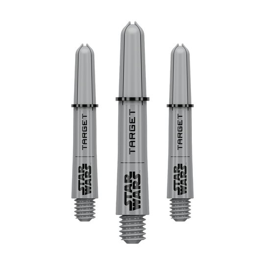 Násadky Target Star Wars ProGrip - šedé Das Bild zeigt vermutlich ein Set von Pro Grip Shafts in Grau, kurze Ausführung mit 34 mm Länge. Das Produkt ist wahrscheinlich aus der Star Wars Kollektion.