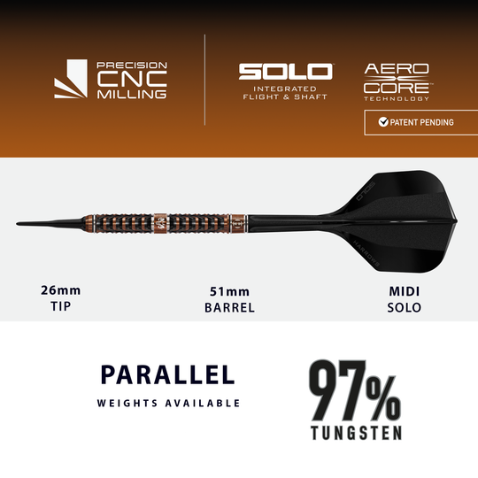 Das Bild zeigt die Harrows Wolfram Trinity Softdarts. Diese Softdarts sind ideal für präzises Werfen geeignet.