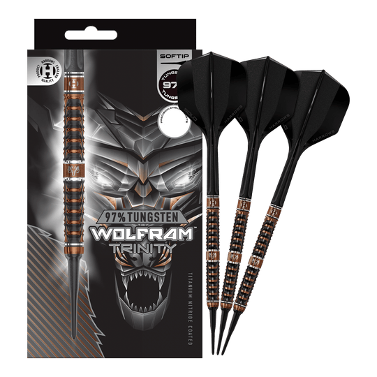 Měkké šipky Harrows Tungsten Trinity Das Bild zeigt die Harrows Wolfram Trinity Softdarts in voller Ansicht. Die Softdarts sind hochwertig verarbeitet.