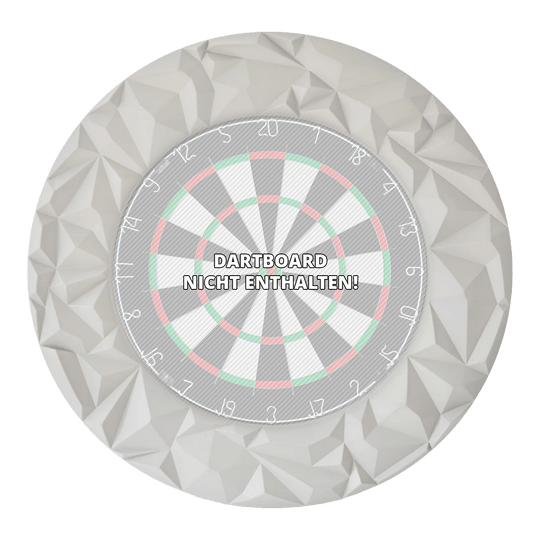 Das Foto zeigt das Precise 180 3D Dartboard Surround Subterra in Nordic Grey. Es handelt sich um ein hochwertiges Zubehör für Dartboards, das Schutz und Stil vereint.