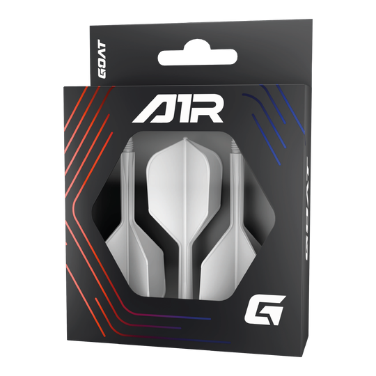 Systém letmých hřídelí GOAT A1R No6 - bílý Die Abbildung zeigt das Produkt „GOAT A1R No6 Flight-Shaft-System - Weiß“ in einer schwarzen Verpackung mit Sichtfenster. In der Verpackung sind drei weiße Dart-Flights mit Schäften zu sehen.