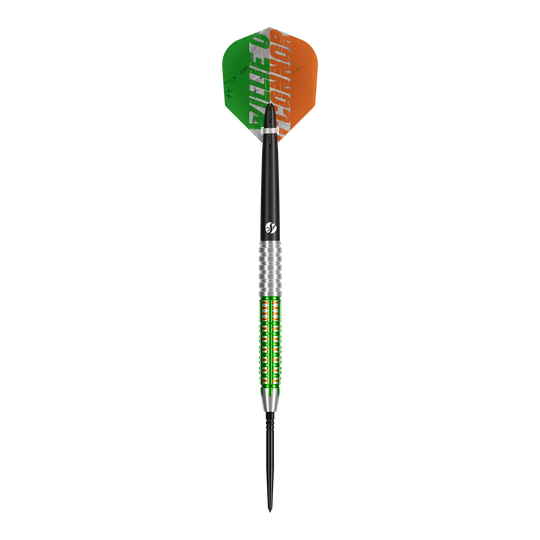 Shot Pro Series Willie O'Connor Turbo Point Steeldarts Ein Steeldart-Set wird gezeigt. Die Darts sind klassisch gestaltet und gleichmäßig angeordnet.