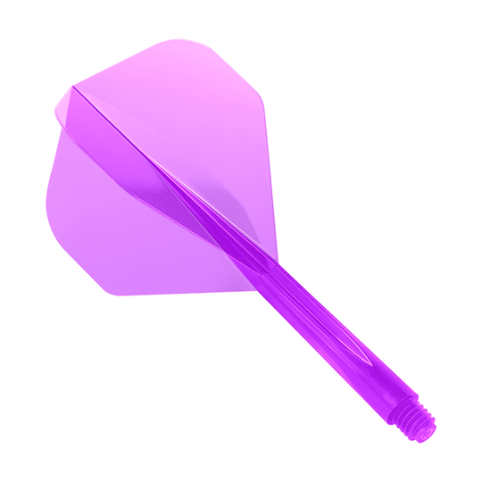 _Condor_Zero_Stress_Clear_Purple_Flight_System_Standard_1 Das Bild zeigt das Produkt "Condor Zero-Stress Clear Purple Flight System Standard". Es handelt sich um ein durchscheinendes, lila Dart-Flight-System mit integriertem Schaft.