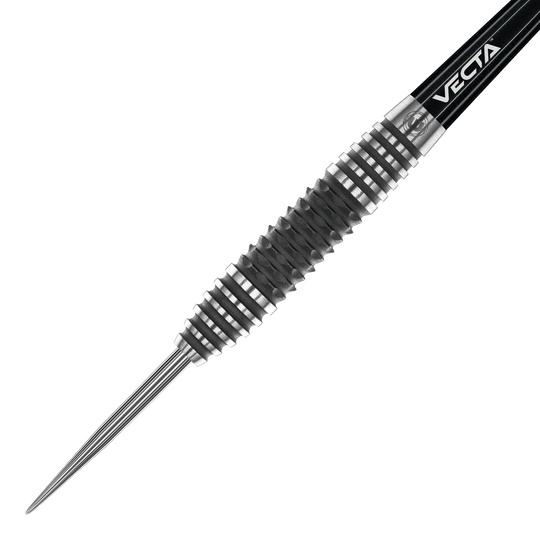 Ocelové šipky Winmau Kairos 01 Das Bild zeigt einen Winmau Kairos 01 Steeldart mit einer markanten, geriffelten Oberfläche. Die hochwertige Verarbeitung und das moderne Design sind deutlich zu erkennen.