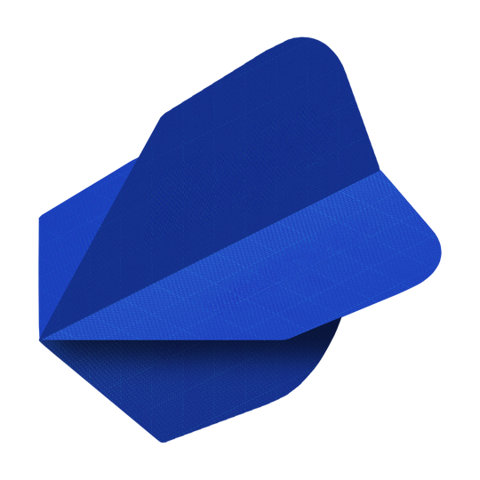 Dieses Bild zeigt einen blauen Nylon-Stoff No6 Flight. Er dient als Flight für Dartpfeile.