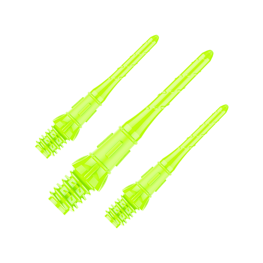 Premium Lippoints (30er Pack) - Spitzen Auf dem Bild sind drei neon-gelbe Dartspitzen zu sehen. Sie liegen nebeneinander und sind aus Kunststoff gefertigt.
