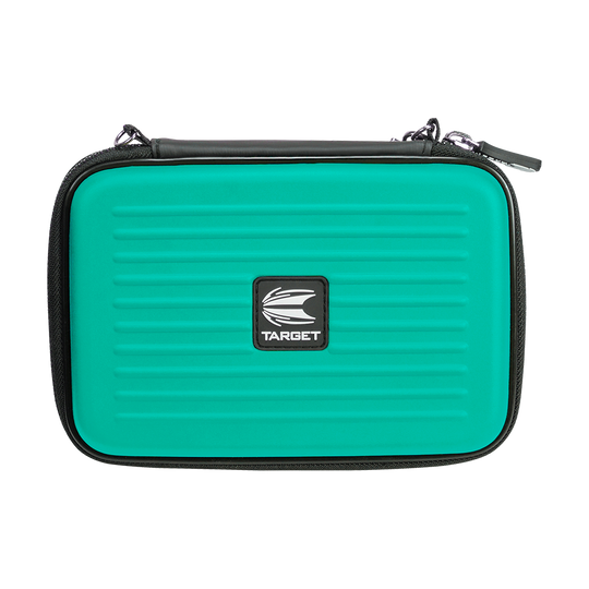 125832_Target_Takoma_XL_Dartwallet_Aqua_1 Das Bild zeigt das Produkt "Target Takoma XL Dartwallet" in einer türkisfarbenen Hülle mit schwarzem Rand. In der Mitte befindet sich ein Logo mit dem Schriftzug "TARGET".