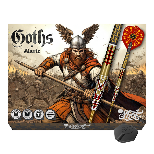 Ocelové šipky Shot Goths Alaric Turbo Point - 23g Hier sieht man die Shot Goths Alaric Turbo Point Steeldarts - 23g. Sie sind ideal für Präzision und Kontrolle.