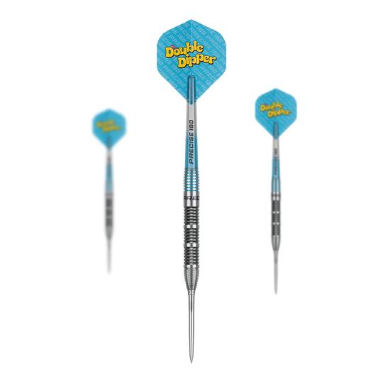 Přesné ocelové šipky Bela Schugmann Double Dipper V1 180 ks Das Bild zeigt ein Set der Precise 180 Bela Schugmann Double Dipper V1 Steeldarts. Das Set ist ideal für Dartliebhaber.