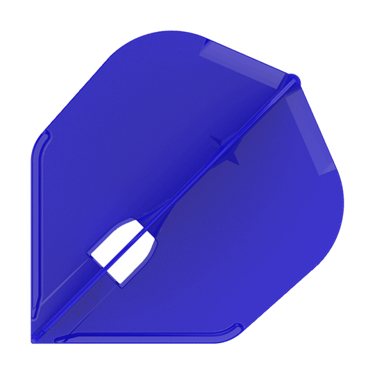 Dies ist ein blauer Dartflight in Standardform. Er besteht aus Kunststoff und hat eine glatte Oberfläche.