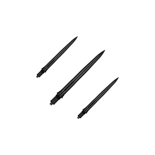 Špičky na šipky Caliburn EZ-EVO - hladké - černé Hier sind EVO181 Caliburn EZ-EVO Dartspitzen Smooth Schwarz 28mm als Set dargestellt. Die Dartspitzen sind schwarz und haben eine glatte Oberfläche.