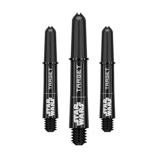 Násadky Target Star Wars ProGrip - černé Abgebildet ist das Produkt mit dem Dateinamen 380420_Target_StarWars_ProGrip_Shafts_Schwarz_Short_34mm_1Set. Vermutlich handelt es sich um schwarze ProGrip Shafts für Darts, Modell Star Wars, in kurzer Ausführung.