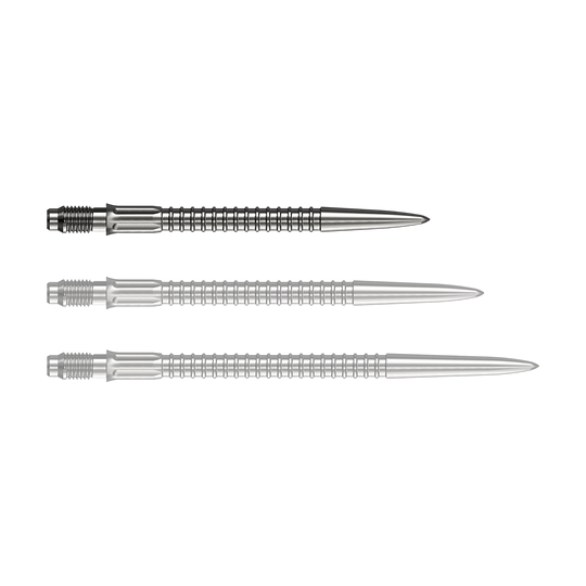 Špičky na šipky Mission R2.5 Rapid Point GV1 - stříbrné Zu sehen sind Mission R25 Rapid Point GV1 Dartspitzen, silberfarben und 30mm lang. Die Spitzen sind für den Austausch an Darts geeignet.