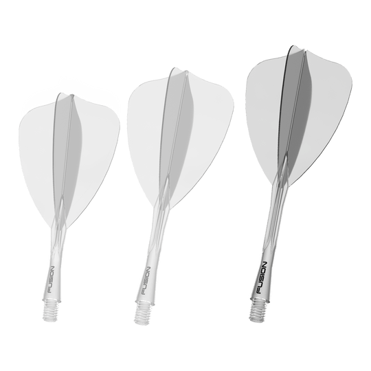 Systém letky Winmau Fusion Arrow Clear Das Bild zeigt ein Winmau Fusion Flight Shaft System in klarer 34mm Ausführung. Es handelt sich um einen Bestandteil für Dartpfeile.