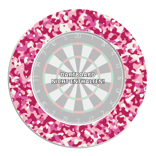Abbildung des DBS-CAMO5 McDart Camo Dartboard Surround in Pink. Es schützt die Wand um das Dartboard vor Pfeilen.