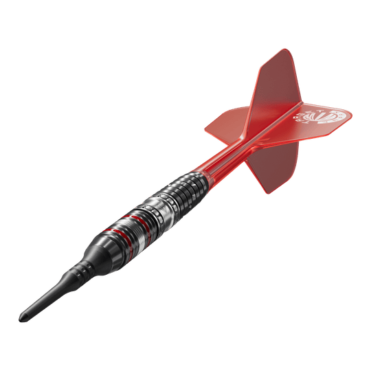 Měkké šipky Target Japan Prime Series Diamond GEN3 - 18g Das Bild zeigt einen Softdart der Serie "Target Japan Prime Series Diamond GEN3" mit einem Gewicht von 18g. Der Dart ist schwarz-silbern mit roten Akzenten und hat eine rote Flights.