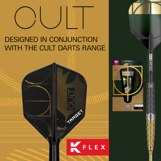Gezeigt wird das Target K-Flex Cult No2 Standard Flight-Shaft-System. Es ist ein wichtiger Bestandteil für präzises Dartspielen.