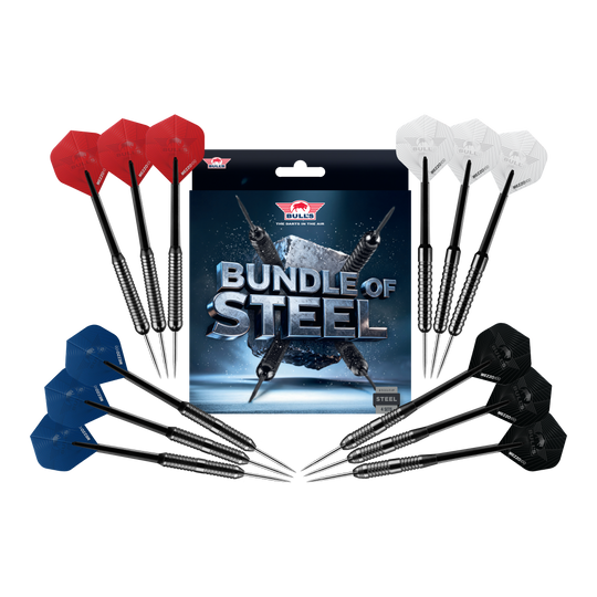 Bulls NL Bundle Of Steel - 4 sady mosazných ocelových šipek Zu sehen sind die Bulls NL Bundle Of Steel - 4 Sets Brass Steeldarts. Das Produkt bietet vier Sets Messing-Steeldarts für Dartspieler.