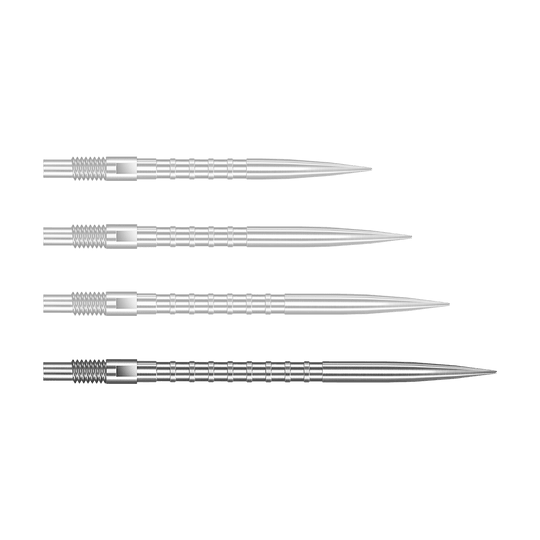 Špičky na šipky Harrows Quick Point Heavy Metal - stříbrné Zu sehen ist eine silberne Dartspitze Quick Point Heavy Metal Grip mit 40 mm Länge. Die Spitze ist detailliert abgebildet.