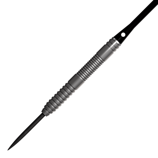 Ocelové šipky Bulls NL Lightning Red Das Bild zeigt einen Bulls NL Lightning Red Steeldart. Der Dartpfeil hat eine silberne, geriffelte Metalloberfläche und eine scharfe Spitze.