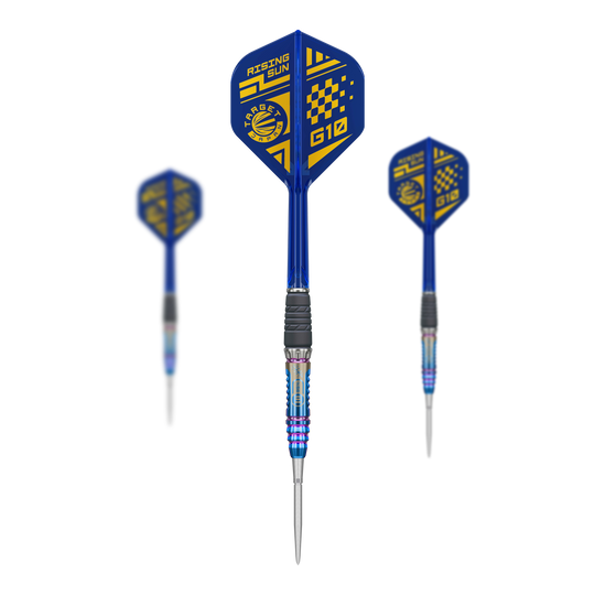 Šipky Target Japan Rising Sun GEN10 Swiss Point Steeldarts Abgebildet sind die Target Japan Rising Sun GEN10 Swiss Point Steeldarts als komplettes Set. Die Darts werden mit Schaft und Flights präsentiert.